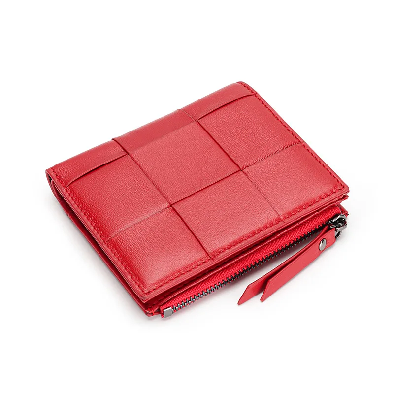 Bifold Soft Leather Sheepskin Wallet Genuine Leather Ladies Zipper Weave Purse Short Women Wallet Designer Dropshipping smile