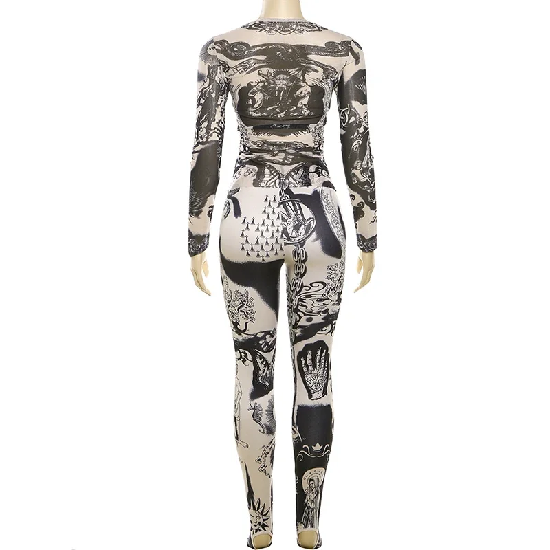 hot sale Women 2 Piece Set Sexy Hipster Sexy Skinny Elastic See Through t-Shirt+Thick Leggings Slim Matching Clubwear Outfits