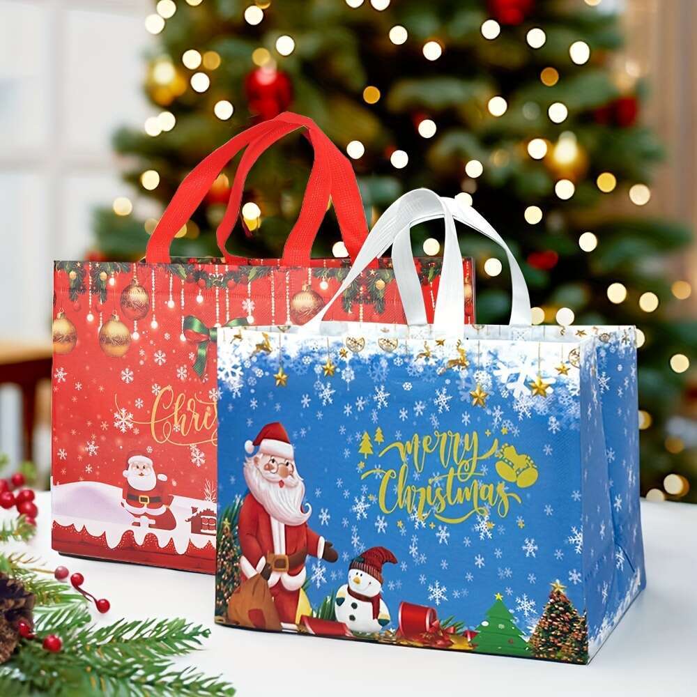 Christmas 8pcs Christmas Gift with Handles Durable Non-Woven Tote Bags for Holiday Presents, Party Favors Shopping Festive Santa, Snowman, Reindeer & 