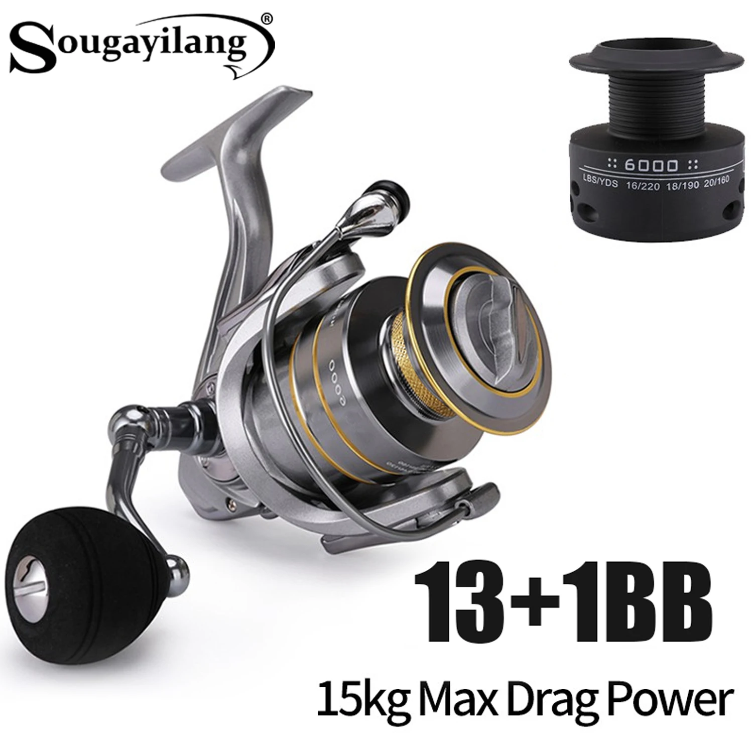13+1Bb For Sougayilang Spinning Fishing Reels 8Kg Max Drag With Free Spool Tube ddmysmile For Spinning Pesca Fishing Accessories Smile 13+1Bb