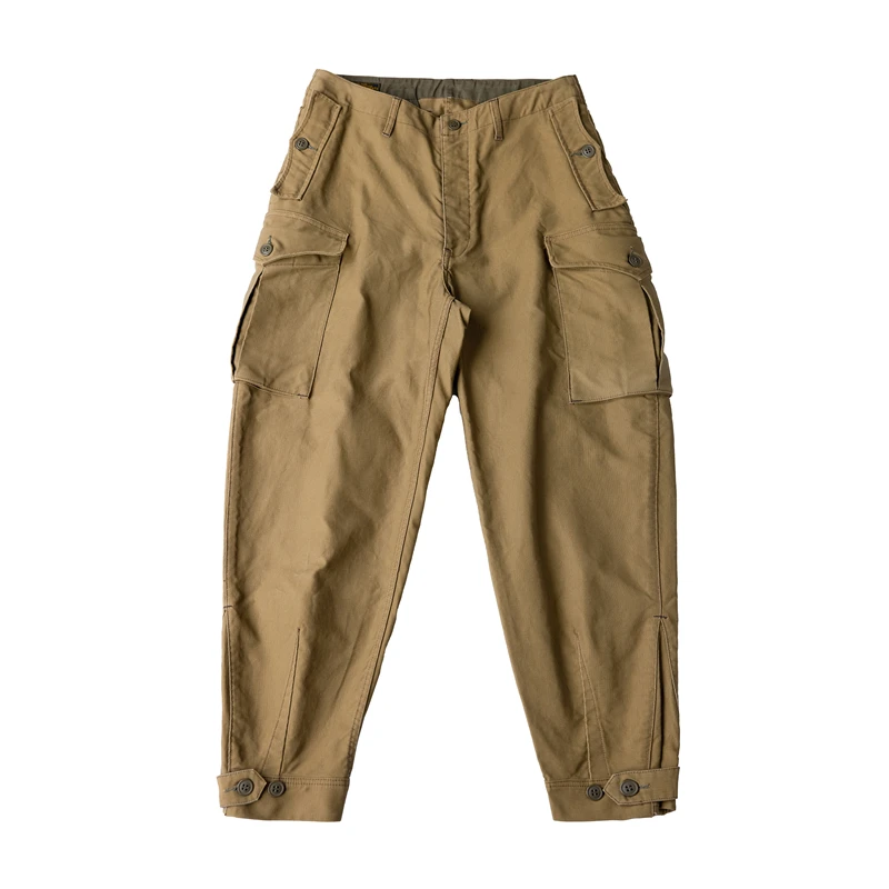 Red Tornado Ground Crew Trousers 1930s Style Mens Tapered Cargo Pants Dark Khaki