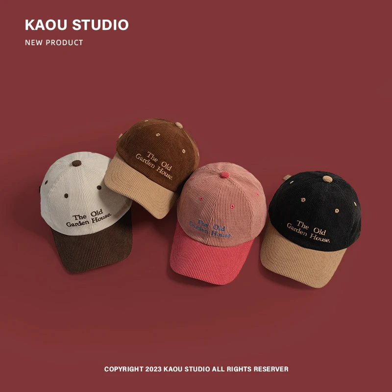 Embroidery Korean Contrasting Letter Color Women's Hats Autumn And Winter Warm Versatile Retro ddmysmile Corduroy Baseball Caps For Men Smile