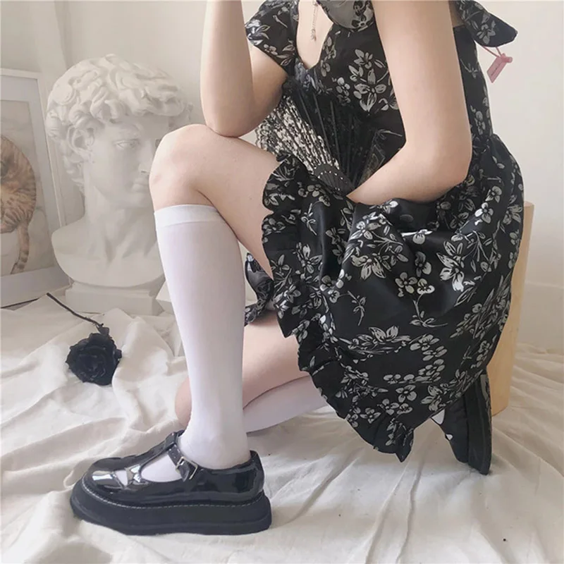 Black White Striped Sexy Long Socks Pantyhose JK Woman Long Veet Lolita Solid High Over Knee ddmysmile Elastic Cosplay Thigh Stockings Smile
