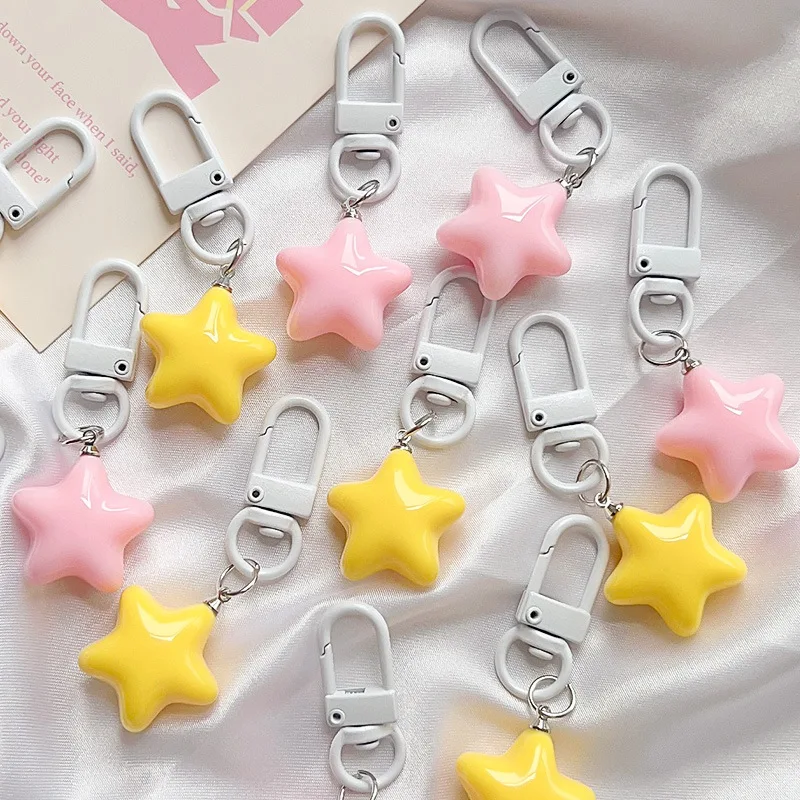 Cute Yellow PCS 1 Pink Stars Keychain Pendant Keyring for Girls Backpack Charm Headphone Case Accessorie Creative Gifts smile