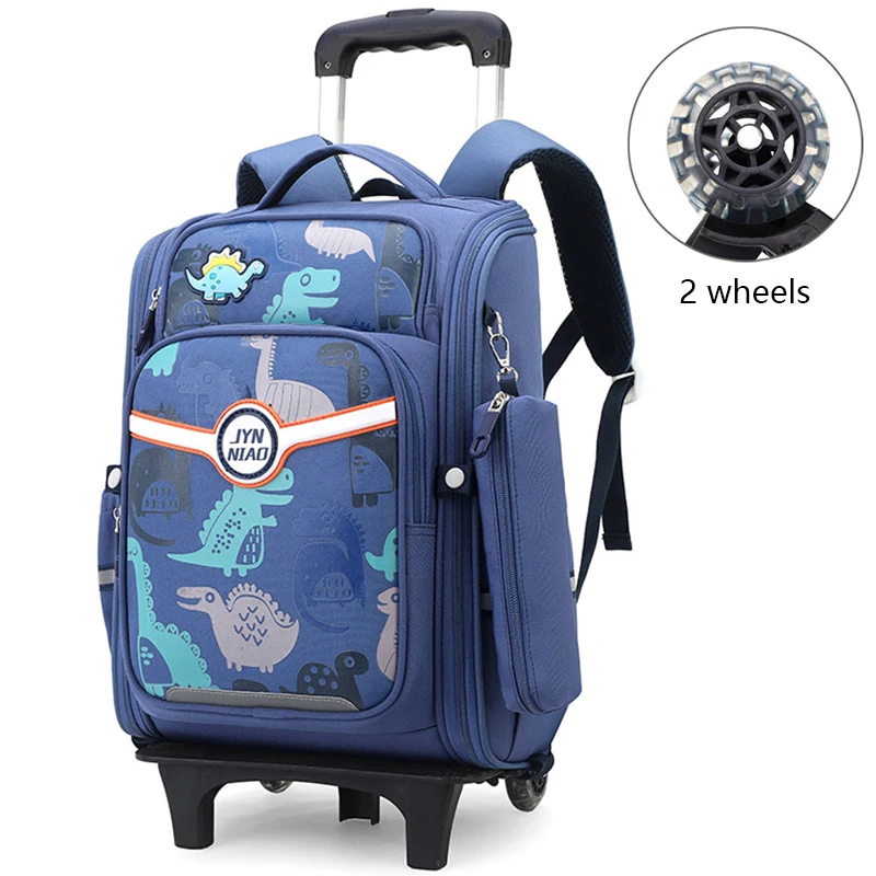 With Waterproof Backpack School 6 Wheels Removable Children School Bags For Boys Girls Kids Trolley Schoolbag Lage Book Bags smile