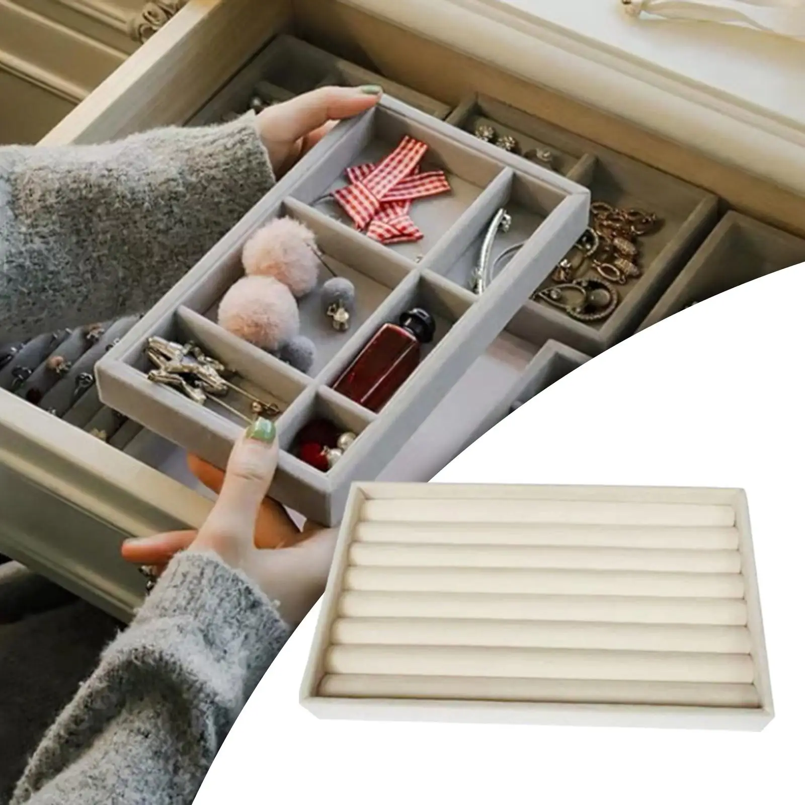 Jewelry Tray Velvet Jewellery Drawer Organiser Storage Box for Bangle Rings