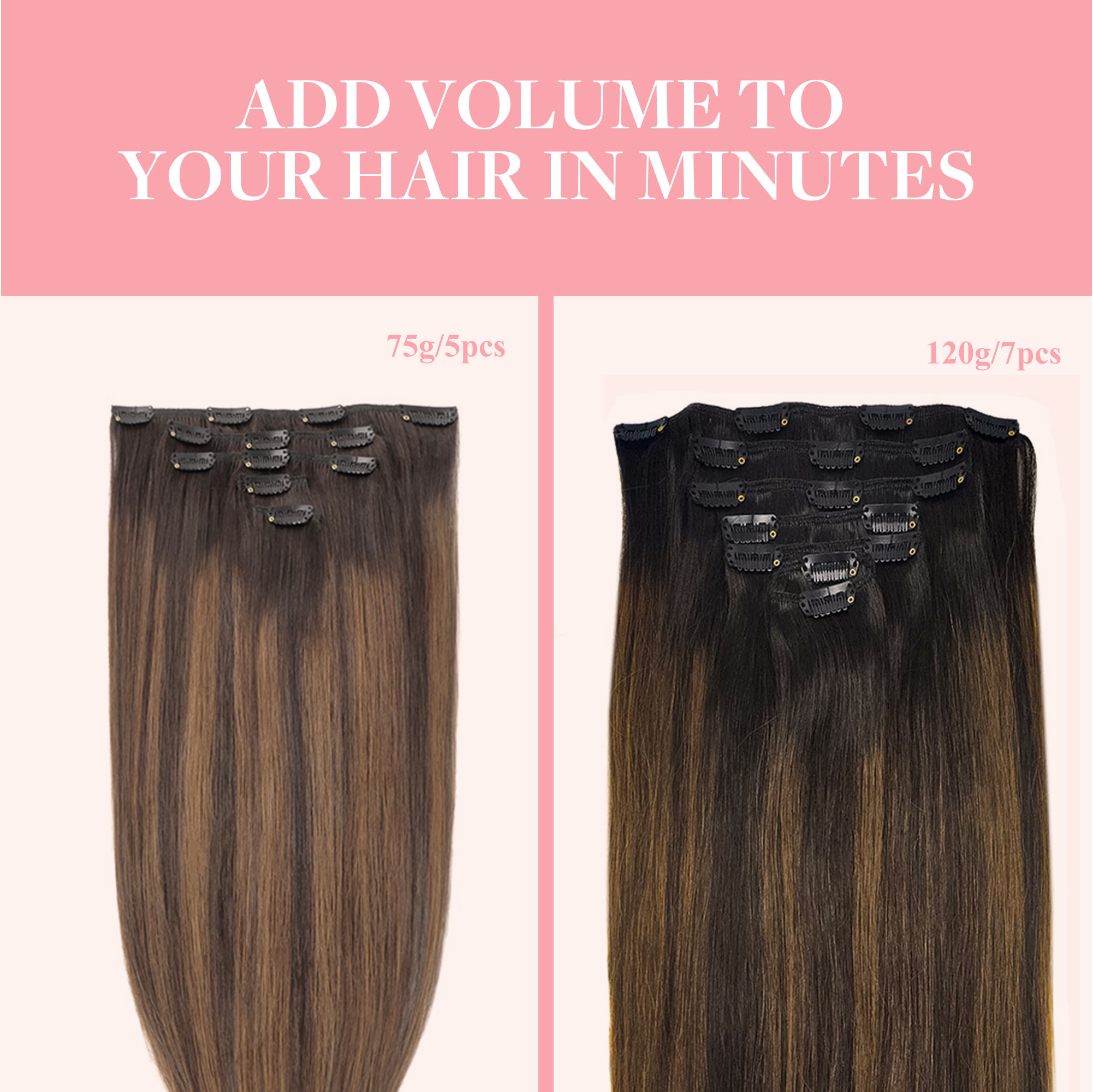 Clip In Human Hair Extensions Light Brown Honey Ombre Balayage Black Hair Pieces For Women With Clips 120g