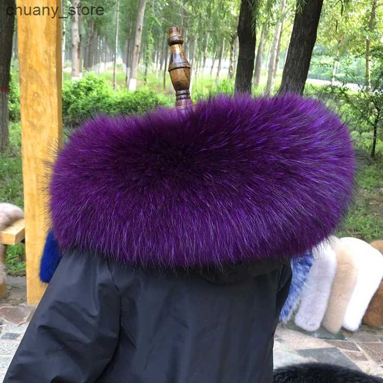 Scarves Winter Real Fur Collar Raccoon Luxery Scarf Furry Neck Warmer Women Men Fluffy Natural Fur Shawl Fur Trim Coat Hood Scarves L240910