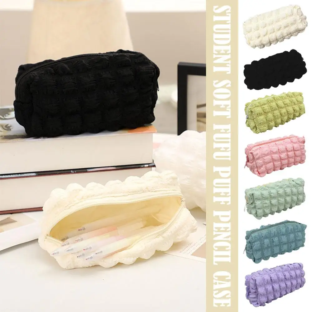 2023 New Large Capacity Cute Pencil Case Student Soft Fufu Puff Pen Case For School Supplies Pencil Pouch Z6E3