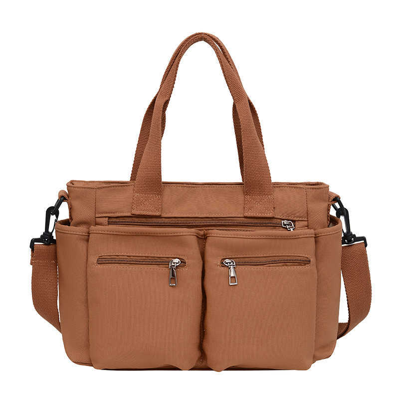 2024 Summer New Nylon Bag Women's Casual Handheld Single Shoulder Crossbody Bag Simple Double Pocket Large Capacity Tote Bag