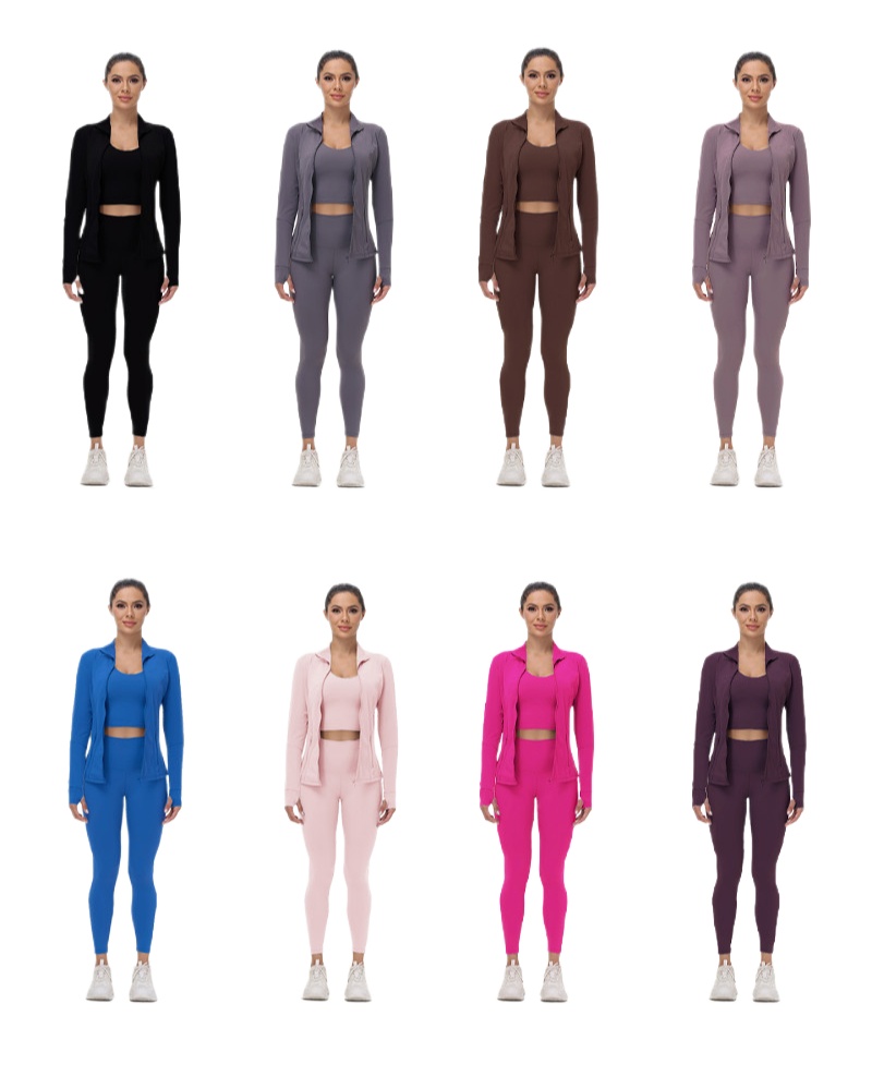 Women's Three-Piece / Two-pieces/ one Piece Athletic Set with Breathable Zip Top, Elastic Leggings Comfortable Support Bra