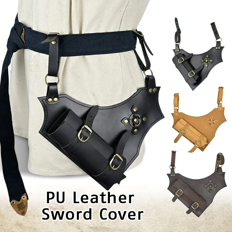 European Medieval Viking Waist Scabbard Rapier Ring PU Leather Sword Frog Belt Waist Sheath Warrior Armor Cosplay Photography