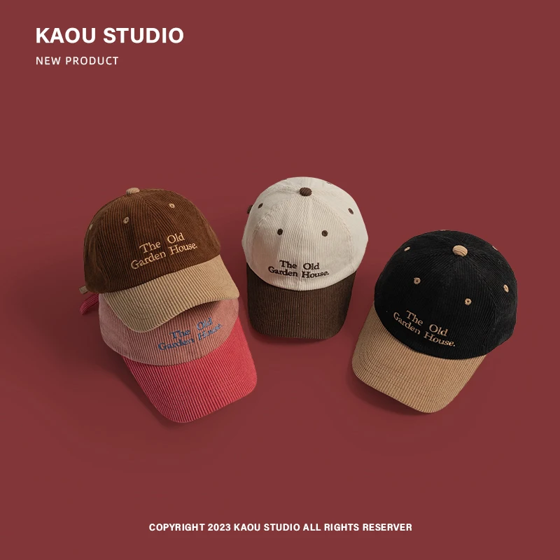 Embroidery Korean Contrasting Letter Color Women's Hats Autumn And Winter Warm Versatile Retro ddmysmile Corduroy Baseball Caps For Men Smile