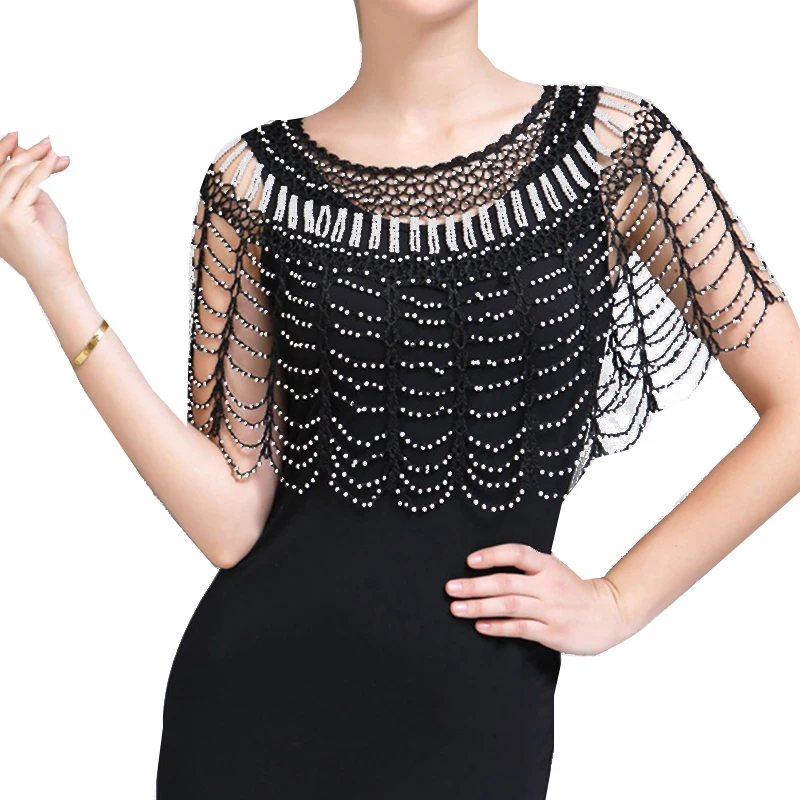 Beaded 1920S ddmysmile Shawl Gatsby Evening Cape Bridal Shawl Bolero Flapper Cover Up Elegant Wraps Shawl Scarf For Evening Dresses Party Smile