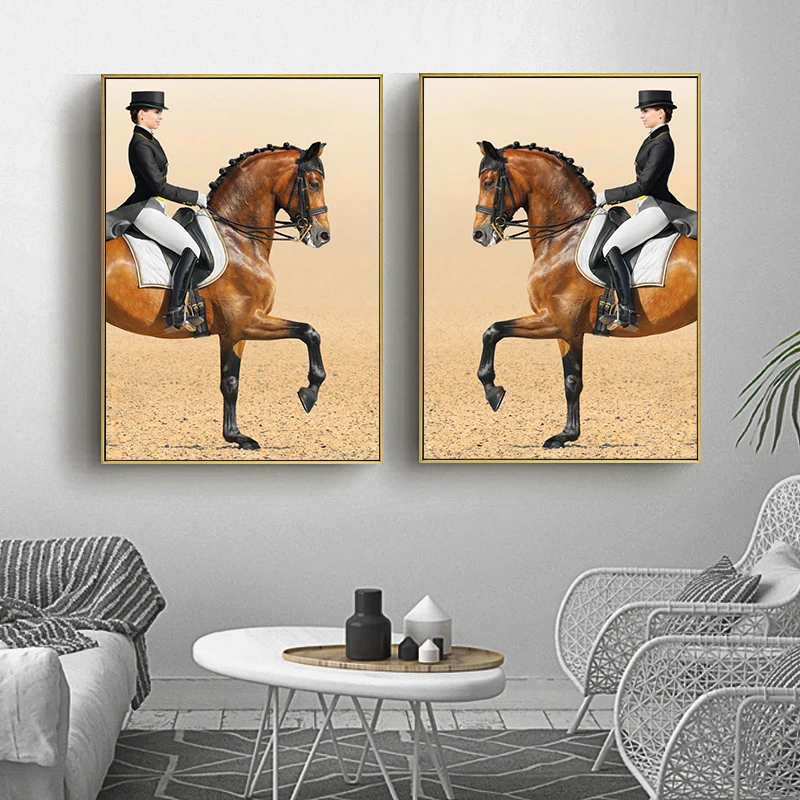 Equestrian Sport Brown Horse Canvas Painting Wall Art Horses Posters and Prints for Living Room Office Wall Decor No Frame