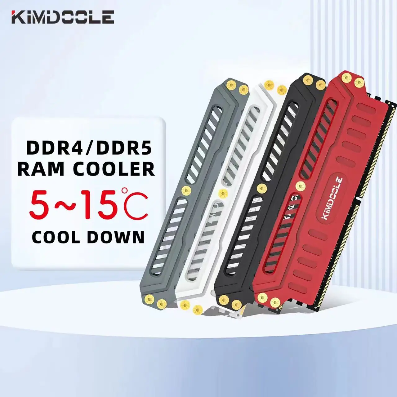 Kimdoole DDR4/DDR5 Aluminum Alloy Memory RAM Cooler Cooling Heatsink Cooling Vest for PC RAM PC Game Overclock Cooler for Ram