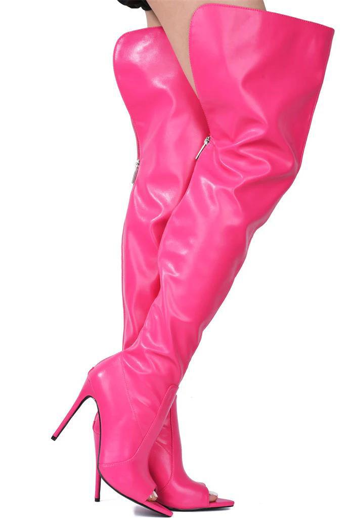 Women Over The Knee 2024 Autumn Winter Big Size 46 Peep Toe Sexy High Heels Thigh Boots With Back Zip