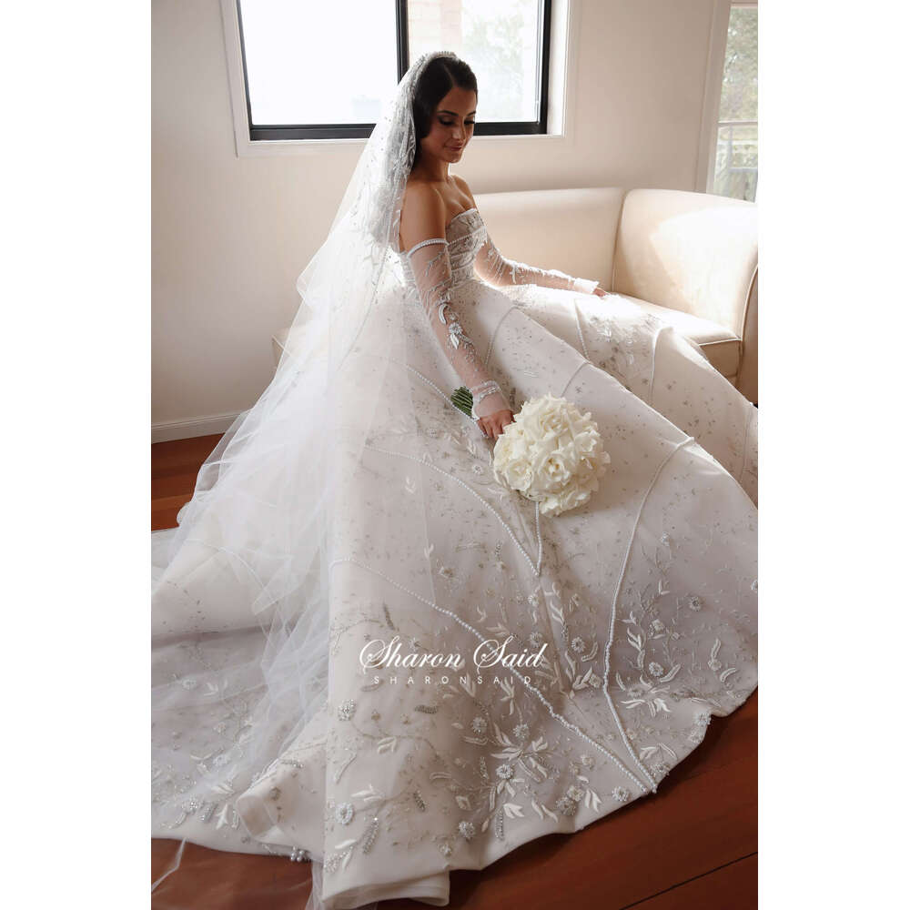 Arabic Sharon Said Strapless Dubai Wedding Dresses Long Sleeves Vestido De Novia Elegant Women Bridal Gowns Sw021