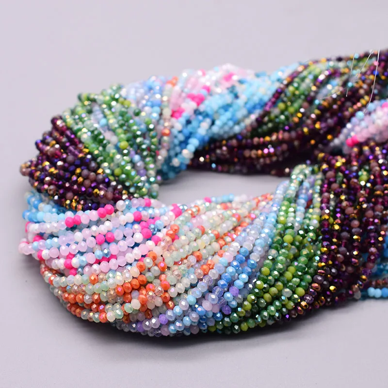 Mixed-color 2mm About 162pcs Rondelle Faceted Crystal Glass Beads Seed Round Loose Spacer Beads for Jewelry Making DIY Necklace