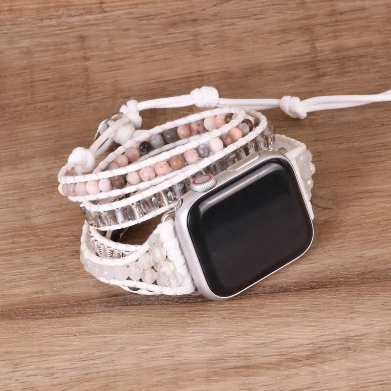 Band Watch Bohemia Smart Natural Stone Leather Wrap Bracelet for Women Men 7Chakra Handmade Woven for iwatch Band Charm Jewelry smile