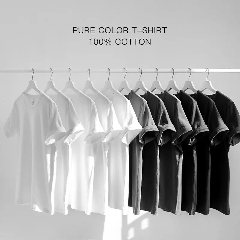 Summer Basic Black White Tops Tees 100% Cotton Short Sleeve Oversize Soft ONeck Harajuku TShirts S5XL 240409