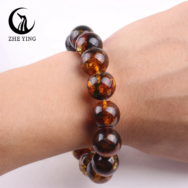 13-14mm large bead Piebald Amber natural bracelet round stone beads casual fashion womens and mens jewelry genuine Amber Anklet gift 241108