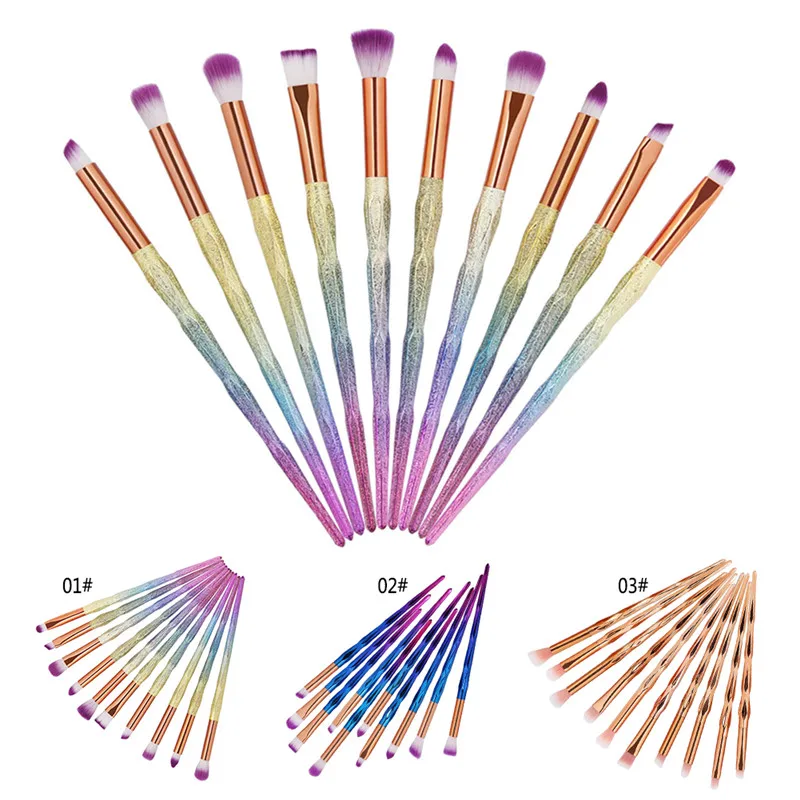 Eye Makeup Professional 10pcs/Set Brushes Set Rainbow EyeShadow Eyebrow Line Concealer Power Cosmetic Beauty Brush Tool Kit smile