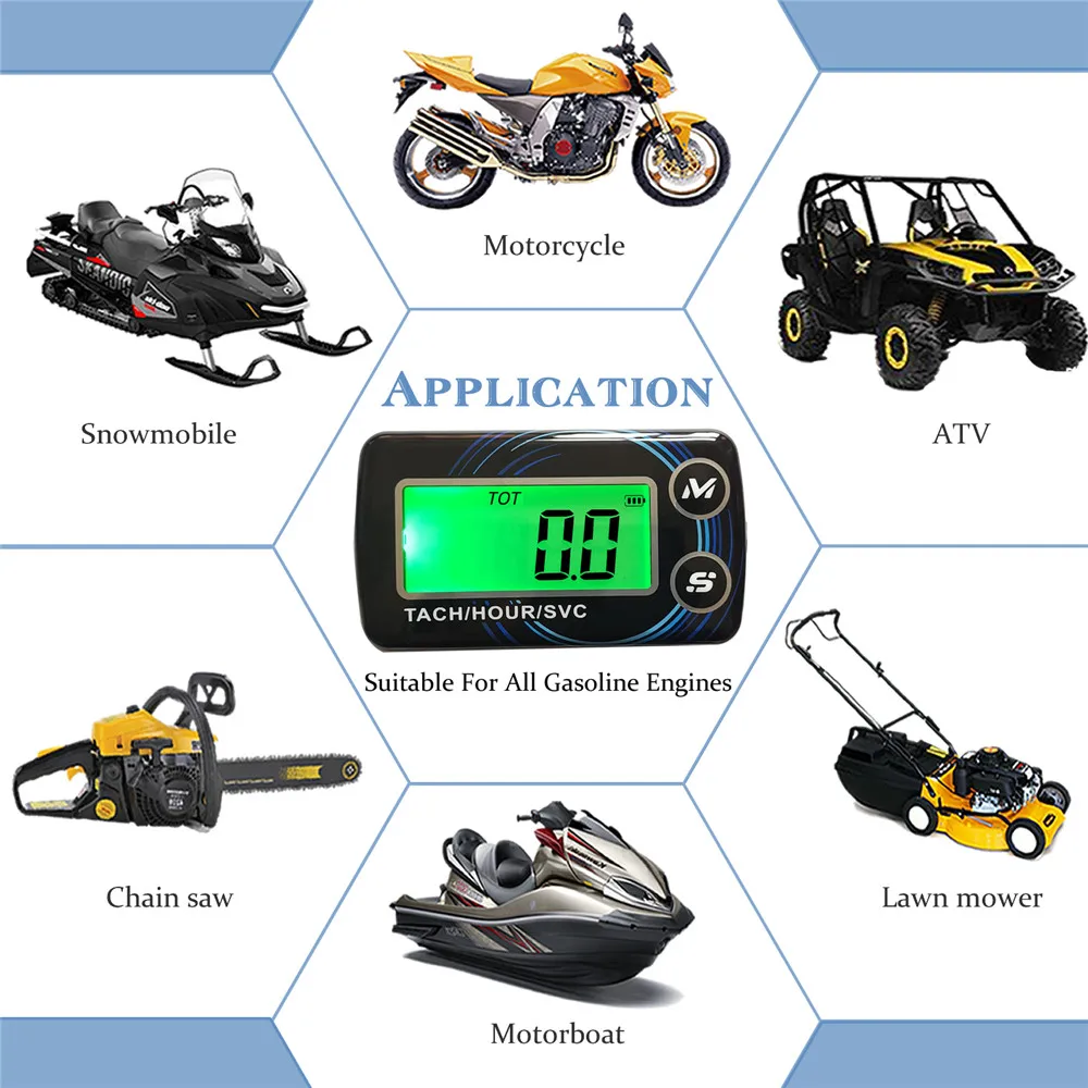 Digital Engine Tach Hour Meter Alert RPM Tachometer Gauge Backlit Resettable For Motorcycle Chainsaws Boats ATV Marine Glider