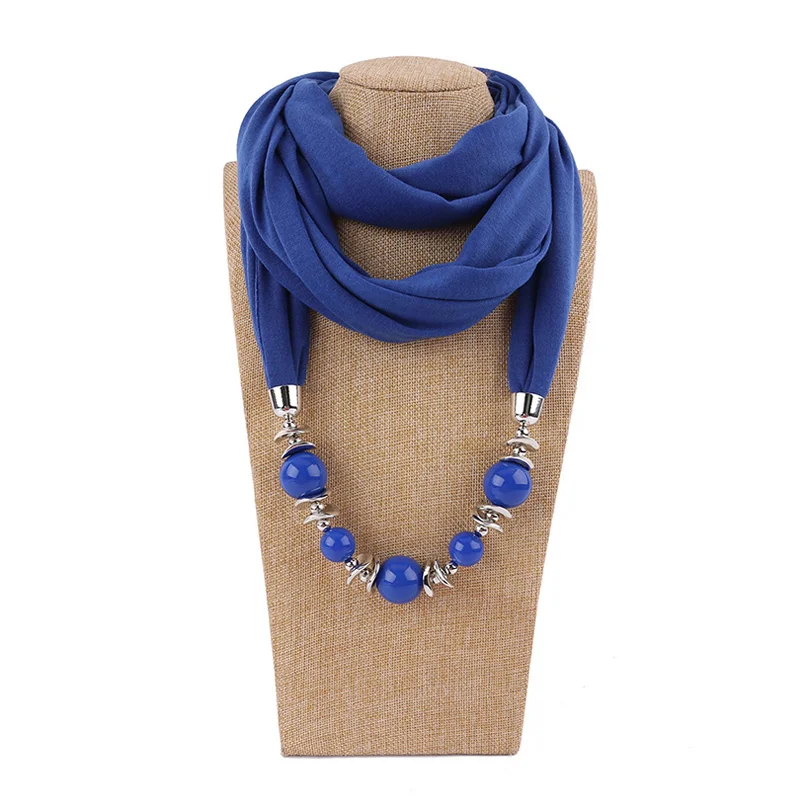 Necklace New ddmysmile Bead Pendant Scarf Head Scarves Solid Color Jewelry Women Foulard Female Accessories Muslim Hijab Scarf Smile