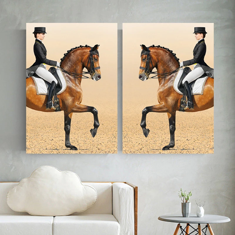 Equestrian Sport Brown Horse Canvas Painting Wall Art Horses Posters and Prints for Living Room Office Wall Decor No Frame