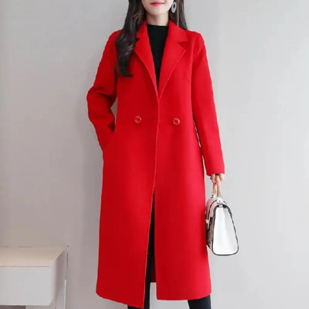 Womens autumn and winter wool coat European and American wool blend long coat casual loose double chest Korean cardigan coat 241108