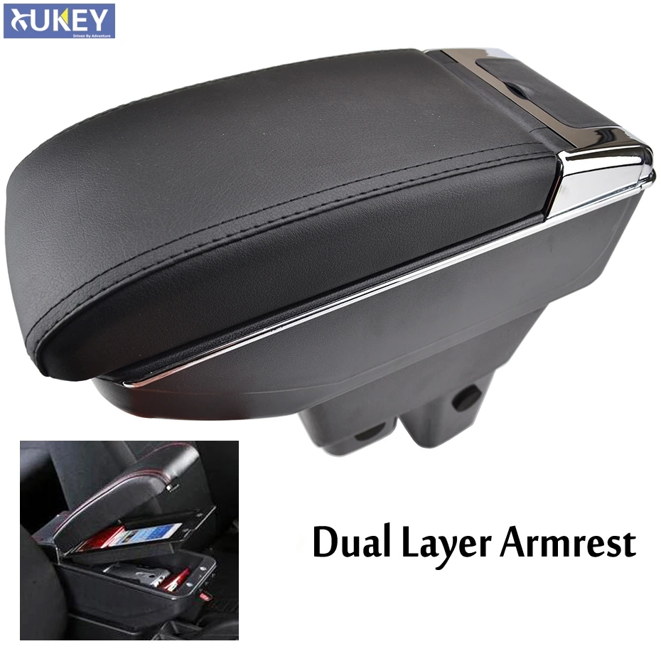 Box Center Storage Car Centre Console Leather Dual Layer Armrest Cup Holder For Honda Jazz Fit 2009-2013 2010 2011 2012 smile
