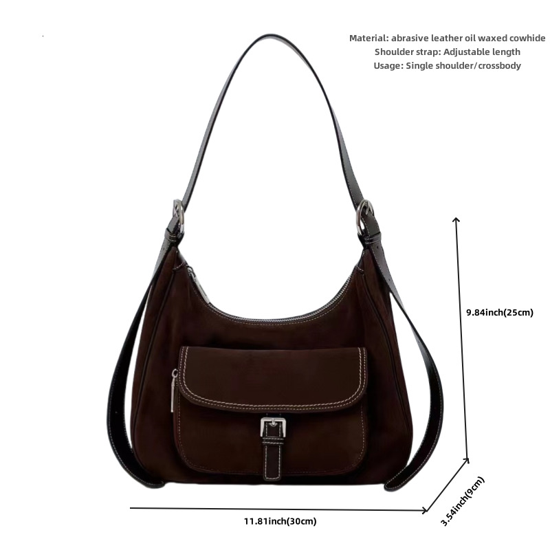 Autumn And Winter New Genuine Women Fashion Single Shoulder Matte Oil Wax Leather Large Capacity Leisure Bag Purse Zipper Style Patent Leather BagVoya