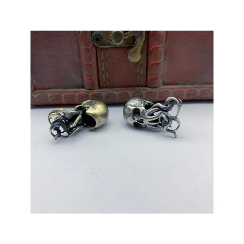 Brass Knife Bead Punk Key Ring Pendants Copper Skull Keychains Rope Beads Paracord ddmysmile Car Accessories Smile