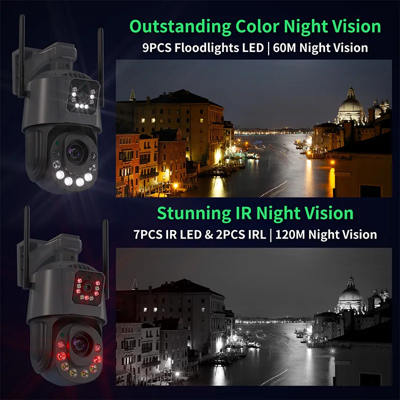 Saikiot ICSEE 6MP 50X Zoom WIFI Camera 4G PTZ Dual Lens Outdoor Camera Auto Tracking Surveillance System ICSEE Dual Lens Camera