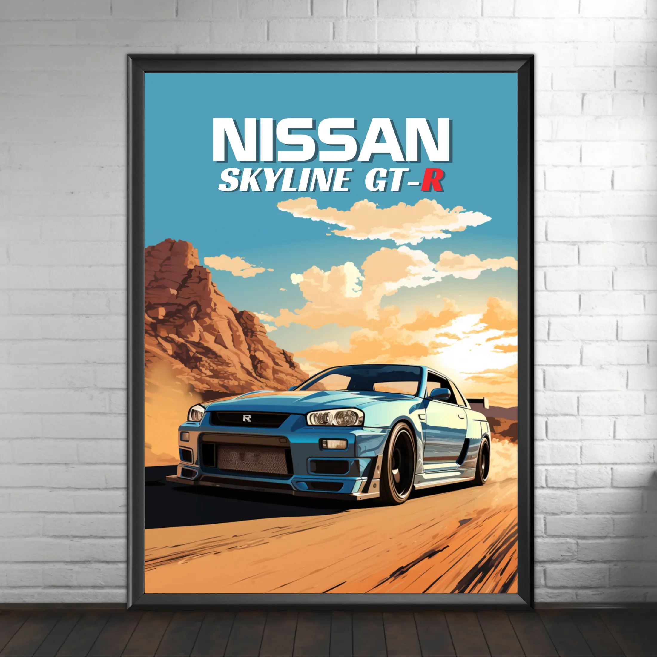 Japanese Car 1990s Classic Car Nissan Skyline GT-R R34 Retro Poster Canvas Painting Wall Art Pictures Home Interior Decor