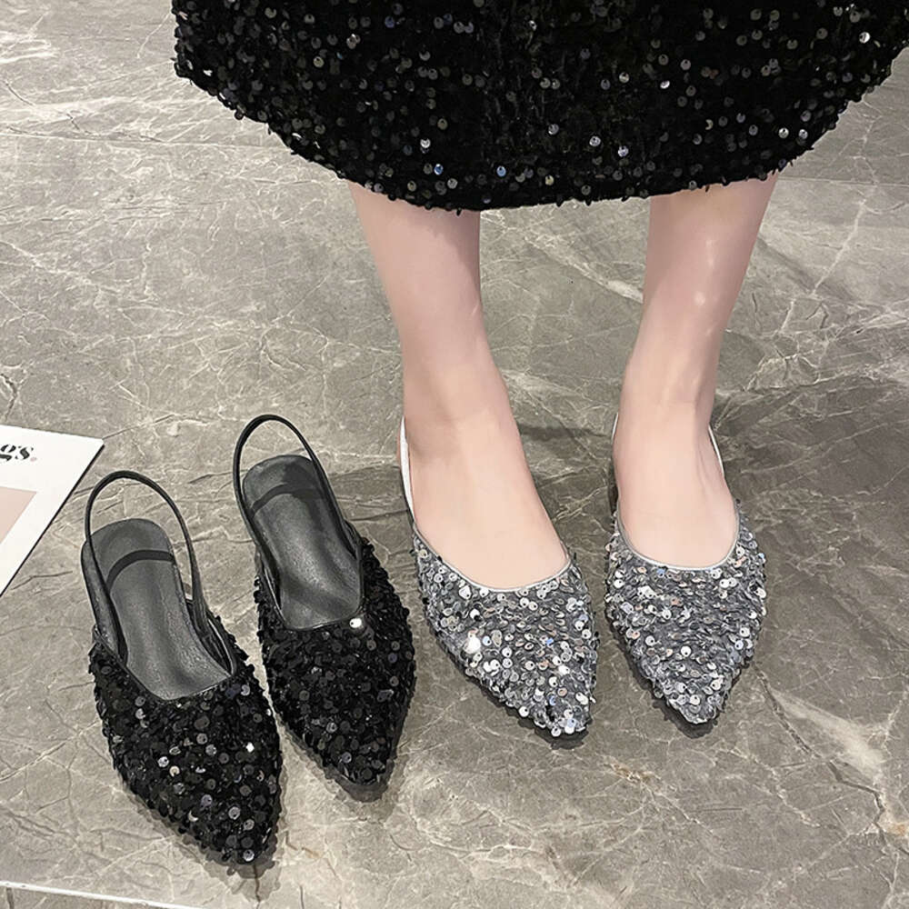 Light Small Fragrant Sandals for 2023 Summer New Low Heel French Niche High-end Sequin Bun Women's Shoes ddmythur