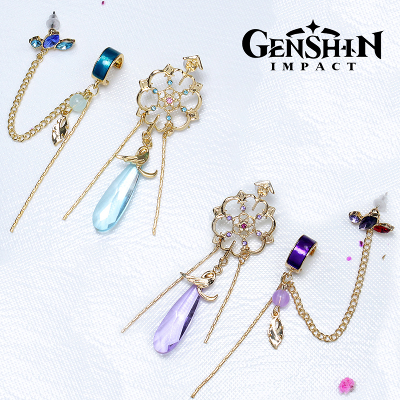 Genshin Impact Scaramouche Game Earrings Wanderer Kunikuzushi Cosplay Women ddmysmile Chain Pendant Ear Clips Studs Balladeer Jewelry Gift Smile