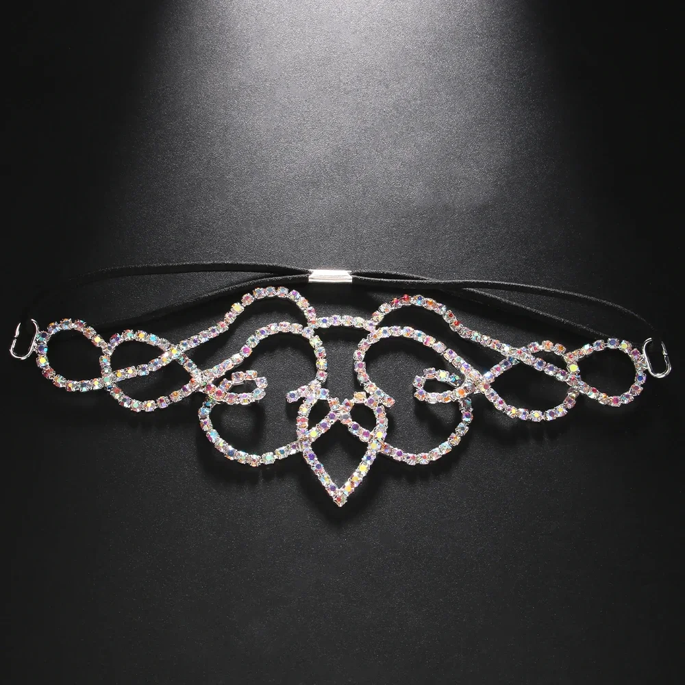 AB Rhinestone ddmysmile V Boho Shape Forehead Chain Headband Hair Jewelry For Women Party Crystal Headband Tiara Wedding Accessories Smile