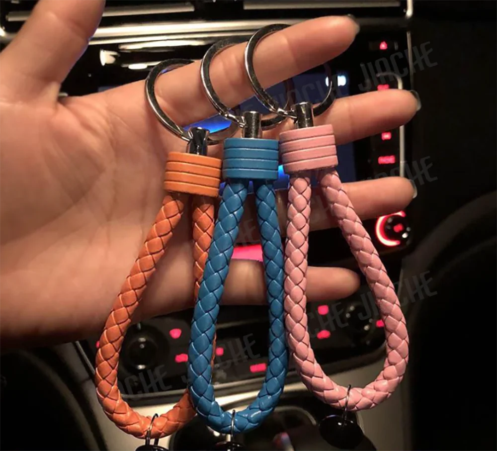 Leather Braided 1PC Unisex Rope Handmade Waven Keychain Leather Key Chain Ring Holder for Car Keyrings Men Women KeyChains New smile