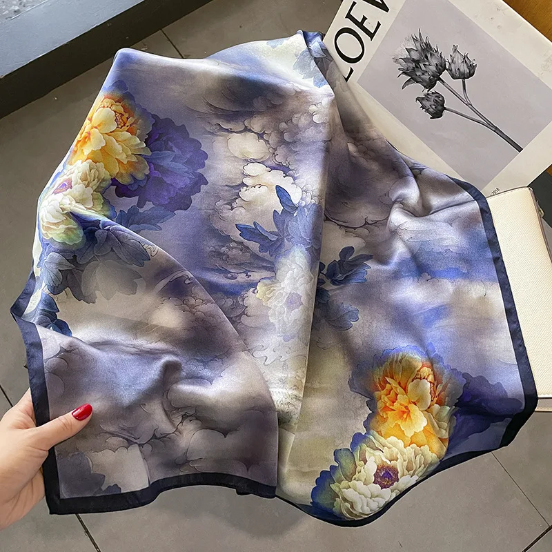 Natural New Silk 100% Square Scarf Women Hairband Foulard High Quality Bandana Scarves Female Summer Headkerchief Shawl Wrap smile 100%