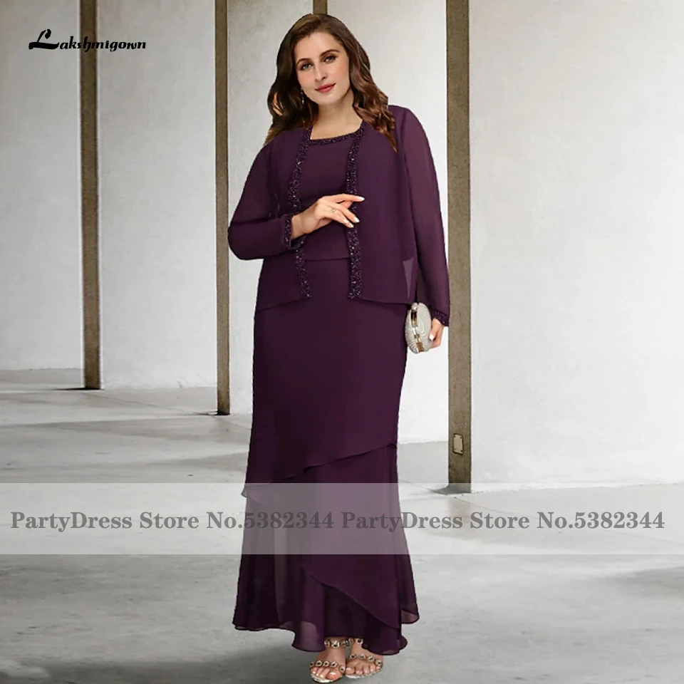 Size Lakshmigown Grape Plus Mother Of The Bridal ddmysmile Outfit Mermaid Long Wedding Guest Party Gowns With Jacket Vestido 2023 Smile