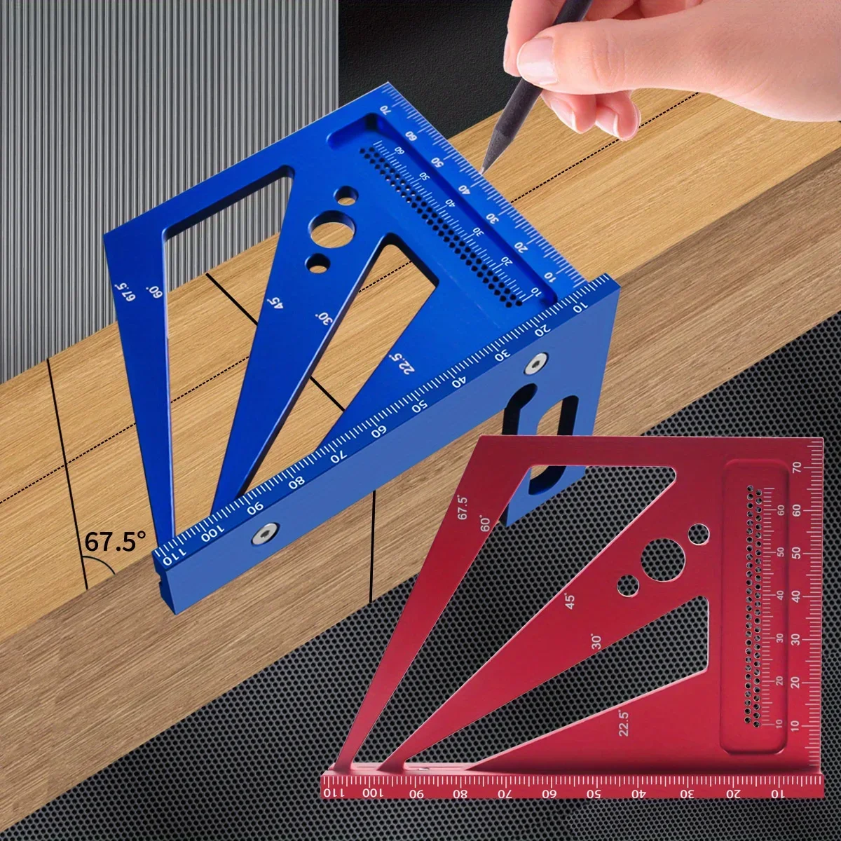 22.5/30/45/60/67.5/90 Degree Aluminum Alloy 2025 Square Ruler Protractor, Multi-Angle 3D new Measuring Ruler, Engineer Carpenter Crafting