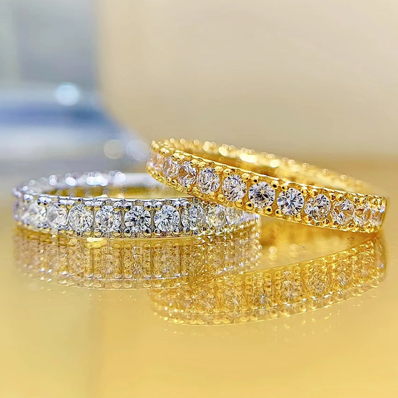 Handmade Wedding Rings High Quality Designer Genuine 100% 925 Sterling Silver Round Cut White Moissanite Diamond Party Eternity Women Engagement Band 