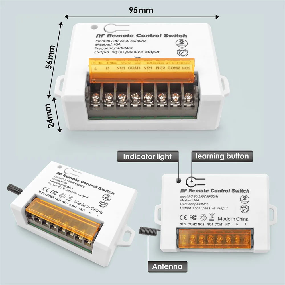 433Mhz Remote Control Switch for Light Universal Garage Gate Remote Control AC 85V 220V 110V 220V 2CH Big Relay Receiver