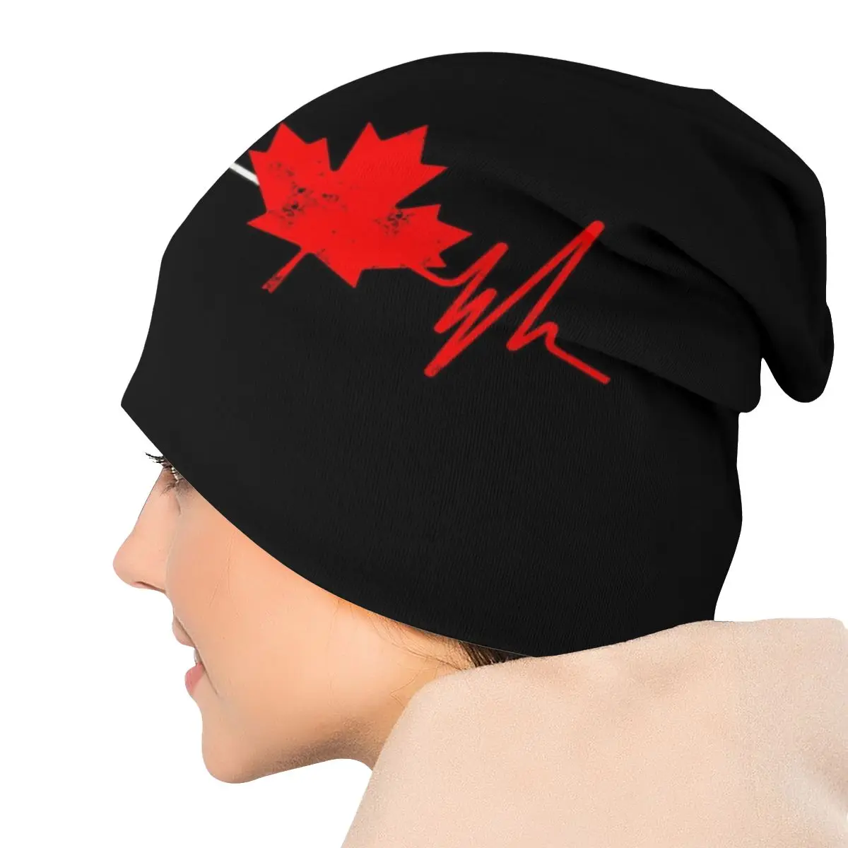 Canada Flag Heartbeat Maple Leaf Beanies Cap Unisex Hip Hop Winter Warm Knitting Hat Adult Canadian Pride Canada Day Bonnet Hats