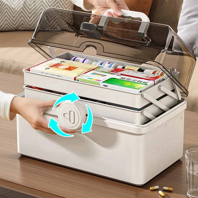 Kit Aid Portable First Large Capacity Pill Case Medicine Organizer Storage Boxes Medicine Container Emergency Phary 3 Layers smile