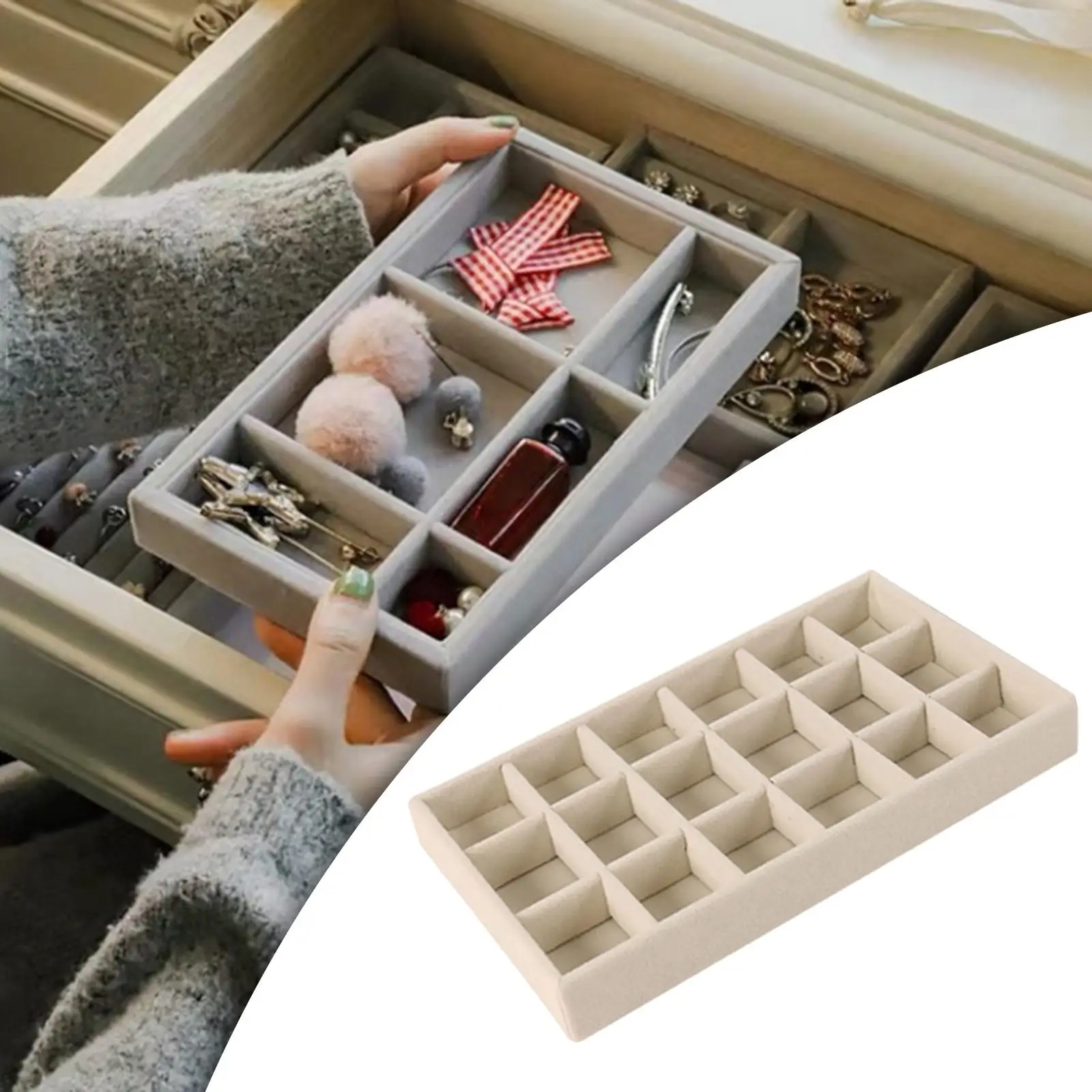 Jewelry Tray Velvet Jewellery Drawer Organiser Storage Box for Bangle Rings