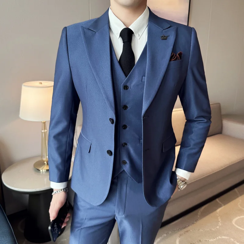 Vest ( Jacket + + Pants ) 2023 Spring Men High-end Suit Formal Groom Wedding Tuxedo Mens Work Party Slim Fit Suit 3 Piece smile ( + + )