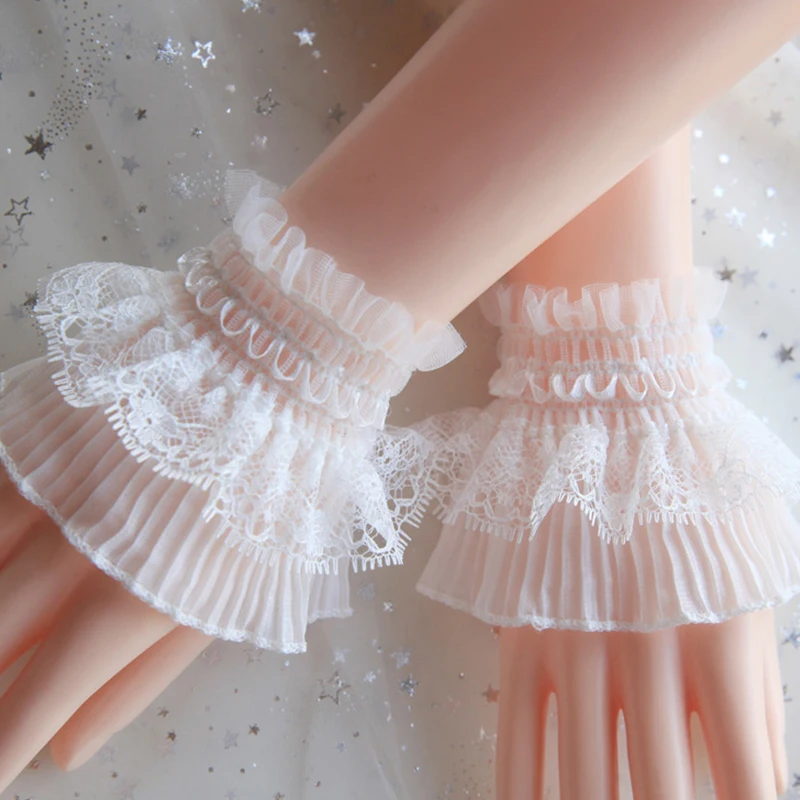 1Pair Lady Detachable Sleeves 2025 Fake Cuffs Female Lace new Thin Pleated Flare Sleeve Ruffles Wristband Sweater Blouse Wrist Warmers